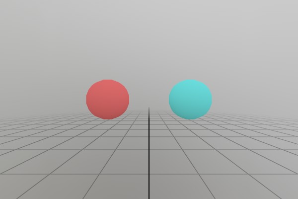 Two spheres, one red and one blue, both at different locations