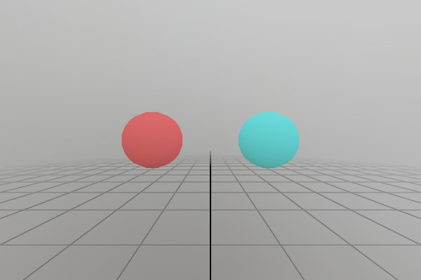 Two spheres, one red and one blue, both at different locations