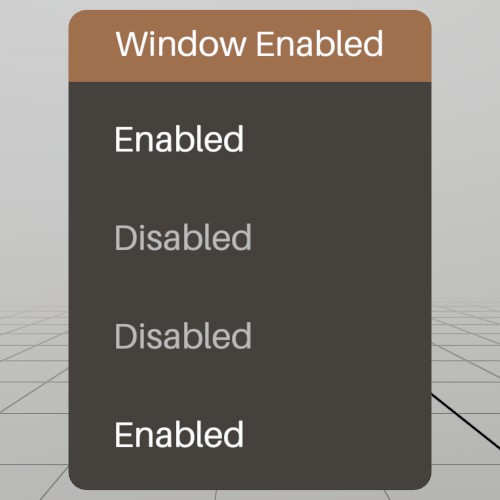 A window with labels in various states of enablement